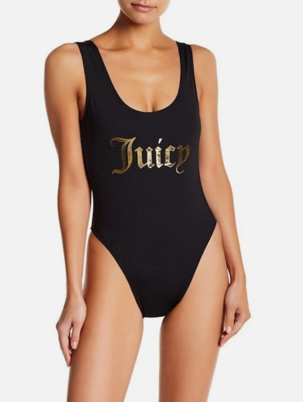 JUICY COUTURE Black Label Verbiage One-Piece Swimsuit Black Gold - 18.5" PTP